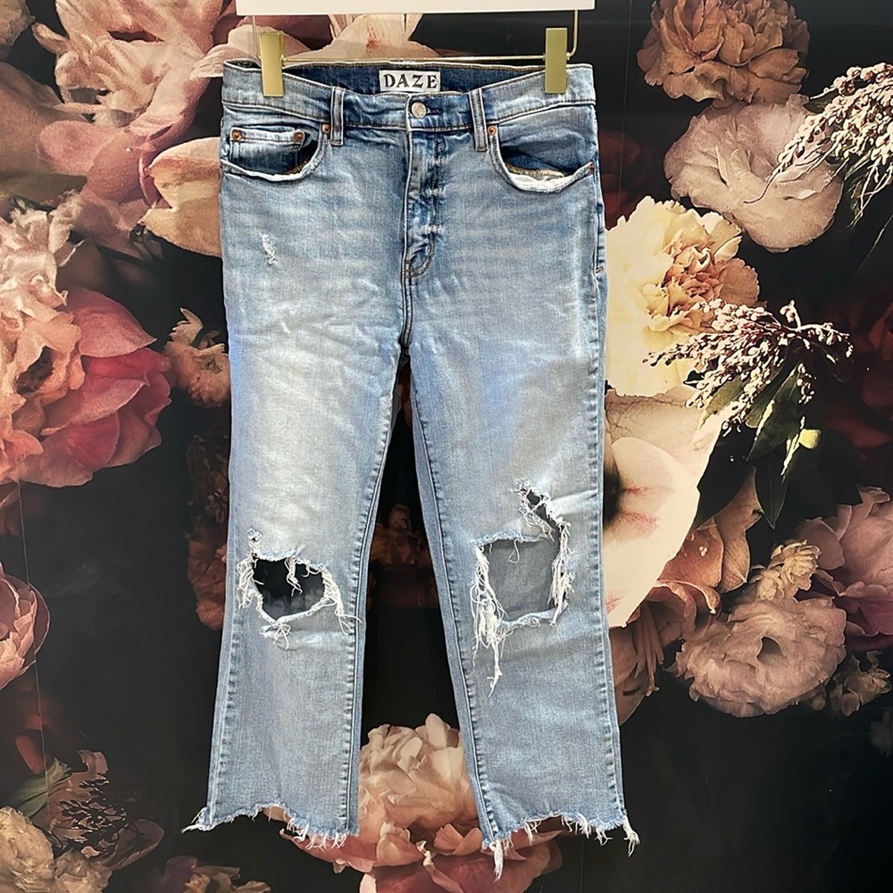 DAZE denim crop flare, distressed jeans